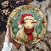 Vintage Christmas Sheep Foil Engraved Sign Festive Holiday Theme Round Aluminum Decorative Plaque for Home Kitchen