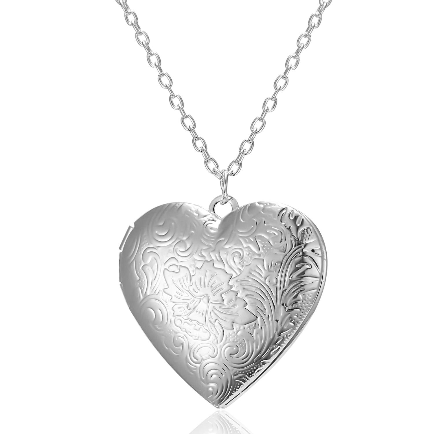 

Romantic Cute Heart Photo Frame Pendant Necklace Love Heart Charm Openable Locket Necklaces Women Men Fashion Memorial Jewelry
