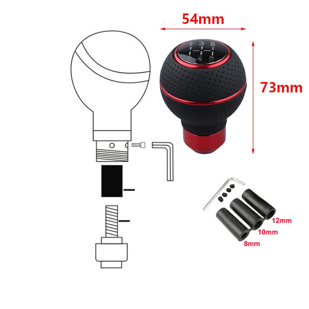 Universal 5-Speed Leather Car Gear Shift Knob Head Stick Shifter Lever Hand Ball With 8/10/12mm Screws for Manual Transmission