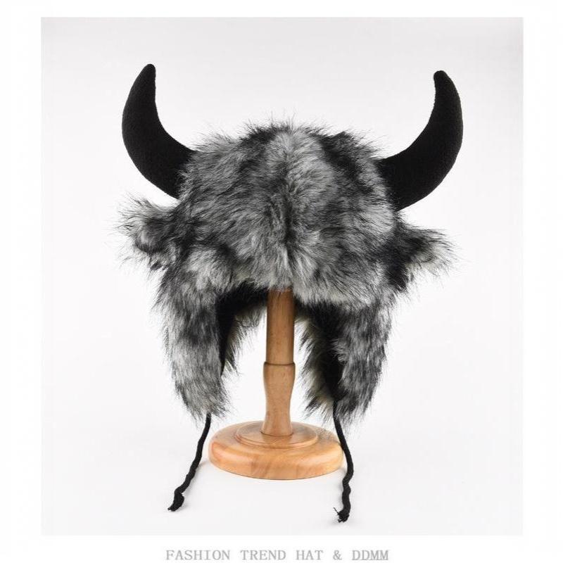 Sombrero Unisex de Búfalo Bisonte Peludo con Cuernos Grueso Cortavientos Cálido Divertido para Regalos de Vacaciones Invierno Uso Diario