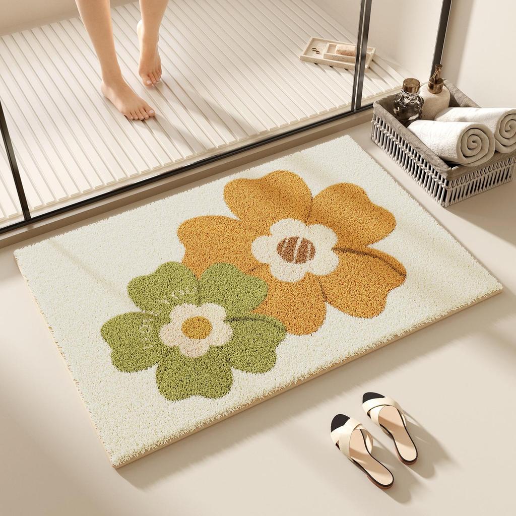 Compact Absorbent Bathroom Mat - Non-Slip, Easy-Care, Dirt-Resistant, Imitation Cashmere Floor Rug