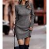 Herbst und Winter Damen-Pullover-Kleid, einfarbig, Rundhalsausschnitt, lange Ärmel, Wickel-Hüftpullover-Kleider