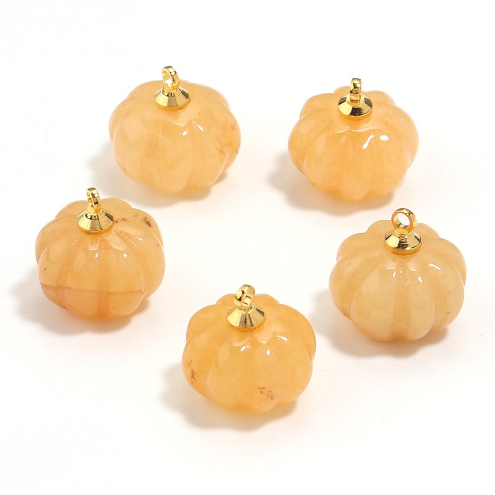 5PCS/Lot 12 14mm Cute Pumpkin Pendant Rose Quartz Green Aventurine Natural Stone Pendant Charms for Jewelry Making DIY Necklace