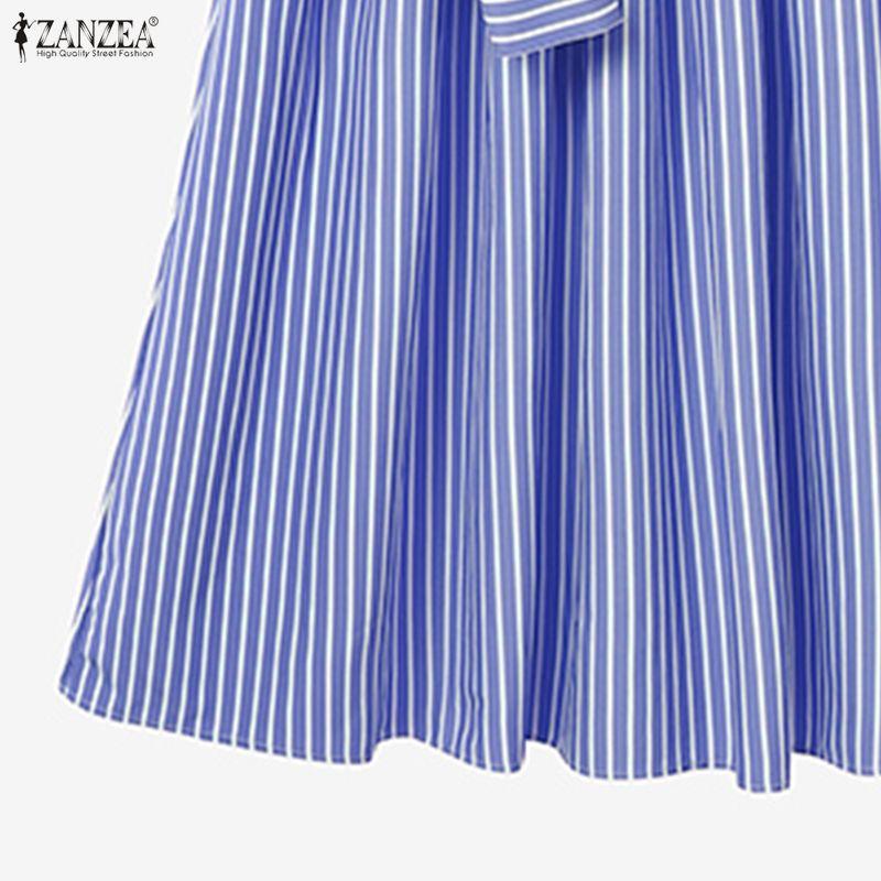 ZANZEA Women Casual Long Sleeve Blouse and Long Skirts Stripe Print Two Piece Suit Sets