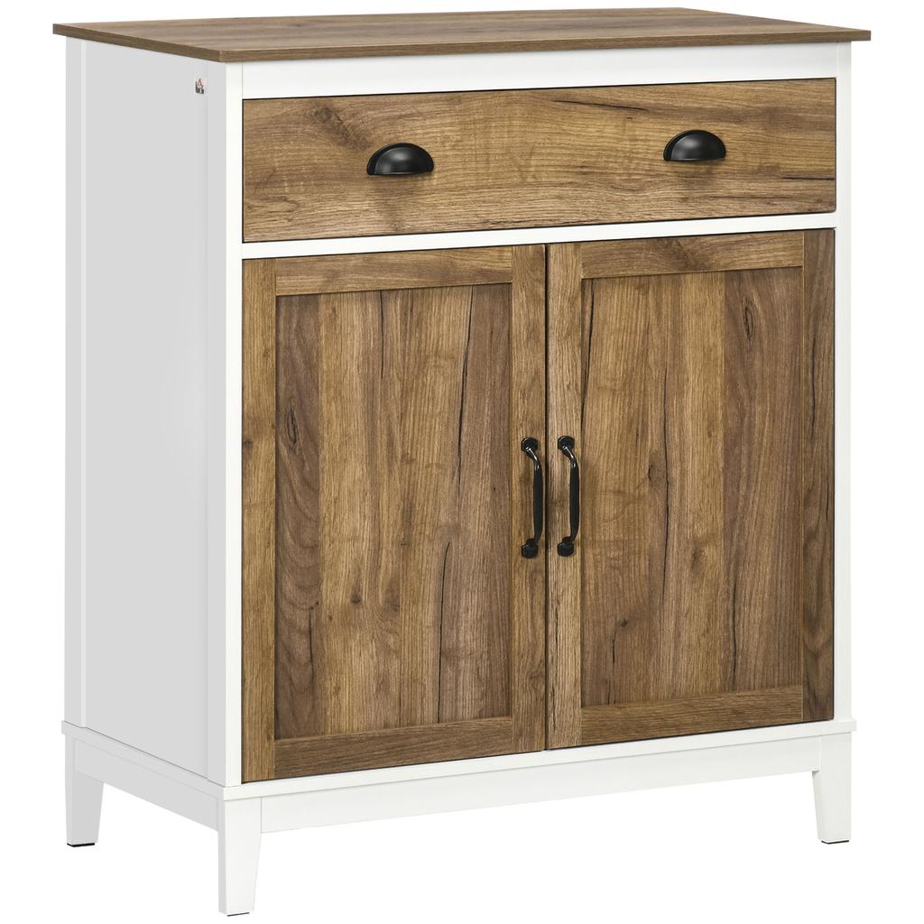 Living Room Sideboard, 2 Doors, Drawer, Adjustable Shelf, 78.5 x 39 x 89.4 cm, White and Oak