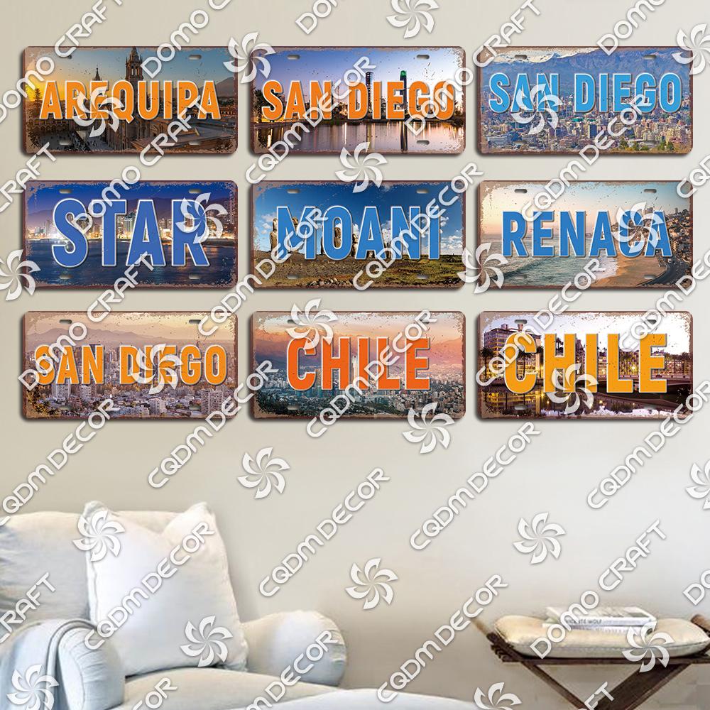 Retro National City Plaques Metal Plate Chile Brazil Mexico Metal Tin Signs Garage Car Club Living Room Home Wall Decor