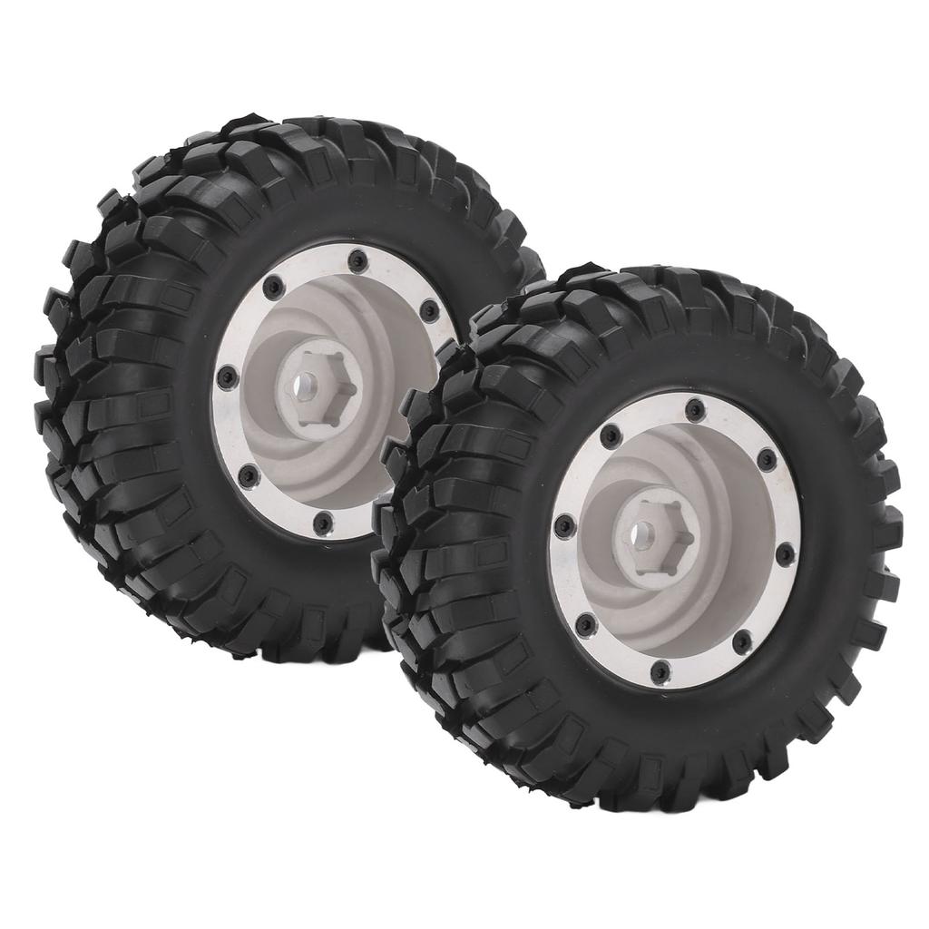 2PCS 1.9 Inch Metal Wheel Rims Hubs and 96mm Rubber Tires Set for Tamiya CC01 D90 RC CarSilver