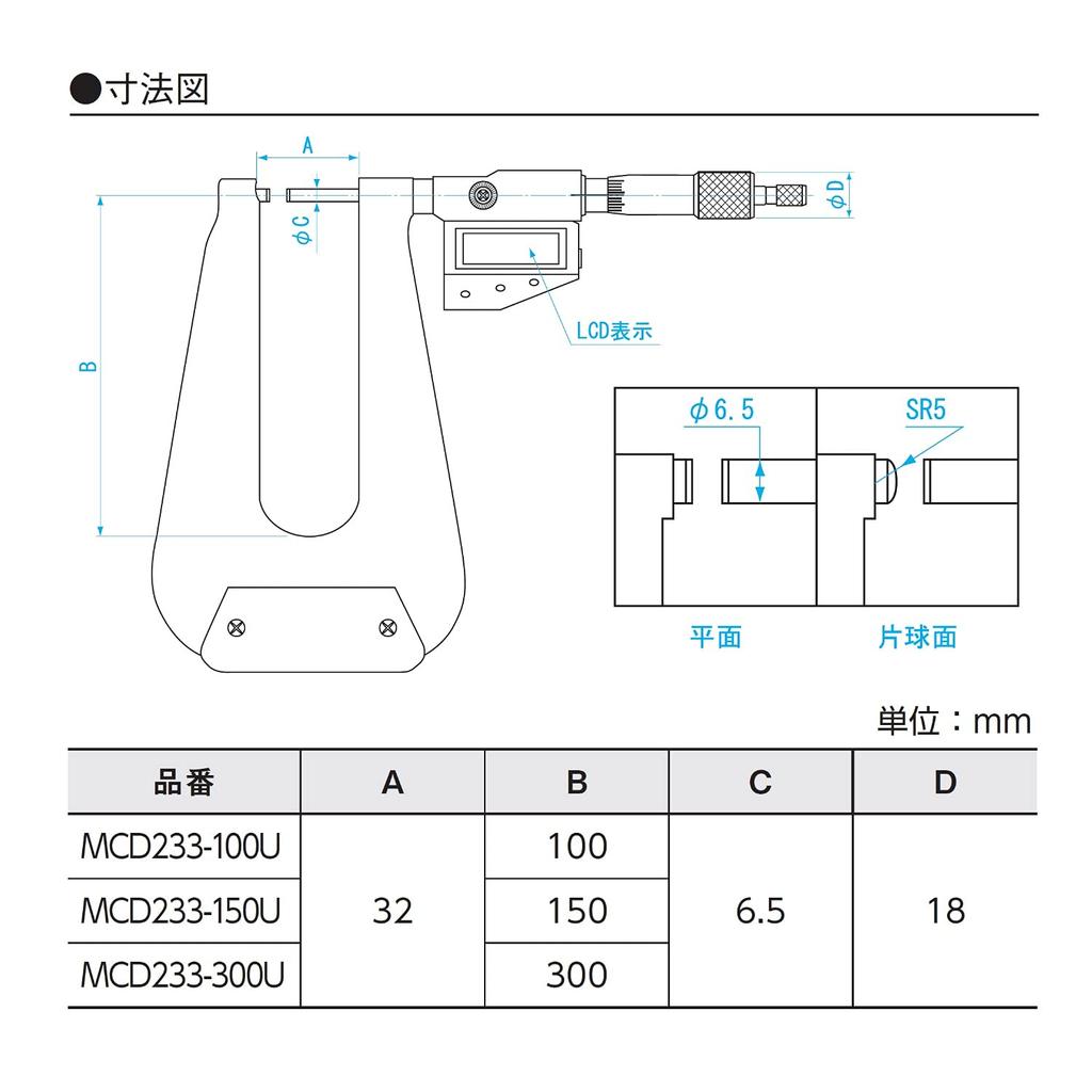 Niigata Seiki SK Outside Steel Plate Micrometer, U-shaped Type, 0-25mm, MCD233-300U