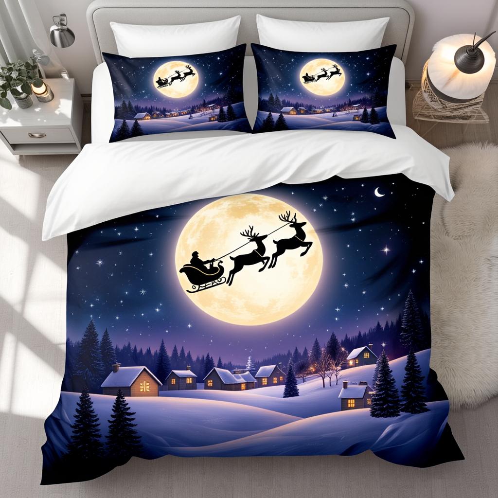 3-teiliges verträumtes Weihnachtsnacht-Himmel Bettwäscheset Polyester Glänzender Sternendruck Queen-Size Schlafzimmer für Erwachsene Geschenk