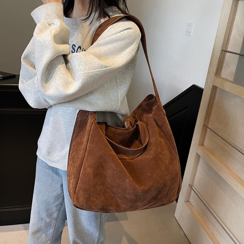 Large Capacity Velvet Tote Bag Zipper Solid Color Popular Fashion Handbag Soft Simple Commuting Shoulder Bag