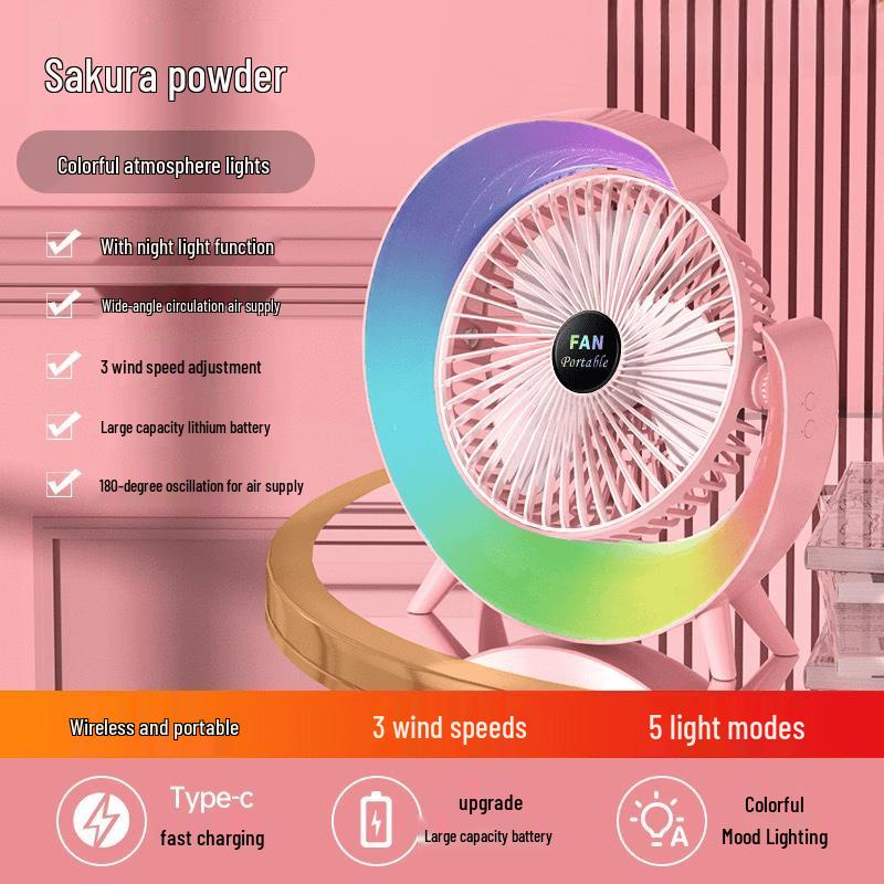 ZISIZ Rechargeable Desktop Fan with Marquee Light
