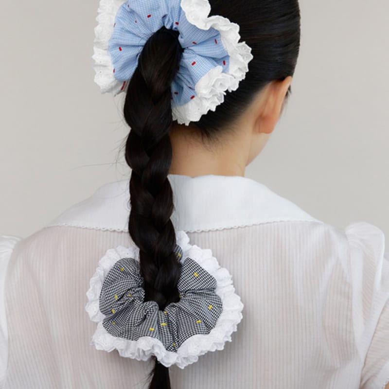 

ФАНТАСТИЧЕСКАЯ ПЛАНЕТА маленький клетчатый кружевной бантик-скранчи (2colors) BLACK