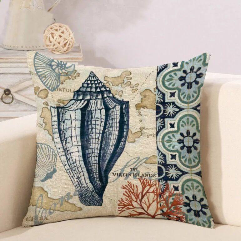 Marine Creatures Sea Horse Turtle Whale Octopus Linen Cushion Cover Pillow Cover
