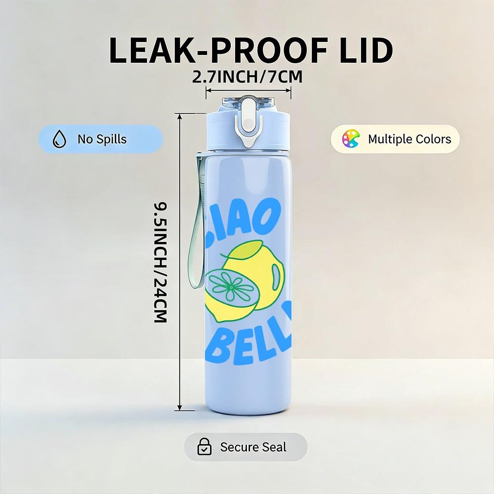 1PC Ciao Bella Lemon Fruit Print 750ml Color Plastic Sports Water Bottle Leakproof Flip Straw Lid Suitable for Sports Office Home Use