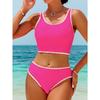 Sexy Hot Pink Patchwork Bikini Set 2026 Women Push Up Pad Vest High Waist Swimsuit Beach Bathing Suit Holiday Two Piece Swimwear