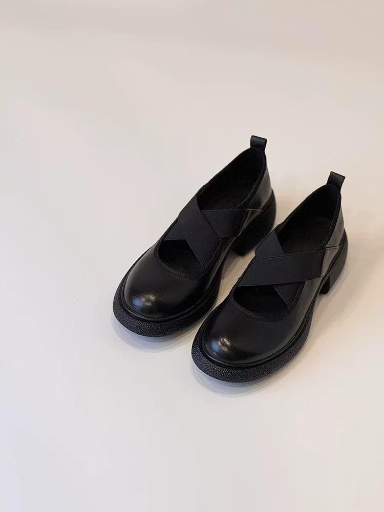 Sheepskin new silver leather loafer single shoes women's retro style thick heel platform small leather shoes