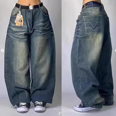 Jeans Female Y2K American Harajuku Retro Washed Loose Jeans Street Fashion Casual Gothic High Waist Pants For Men and Women