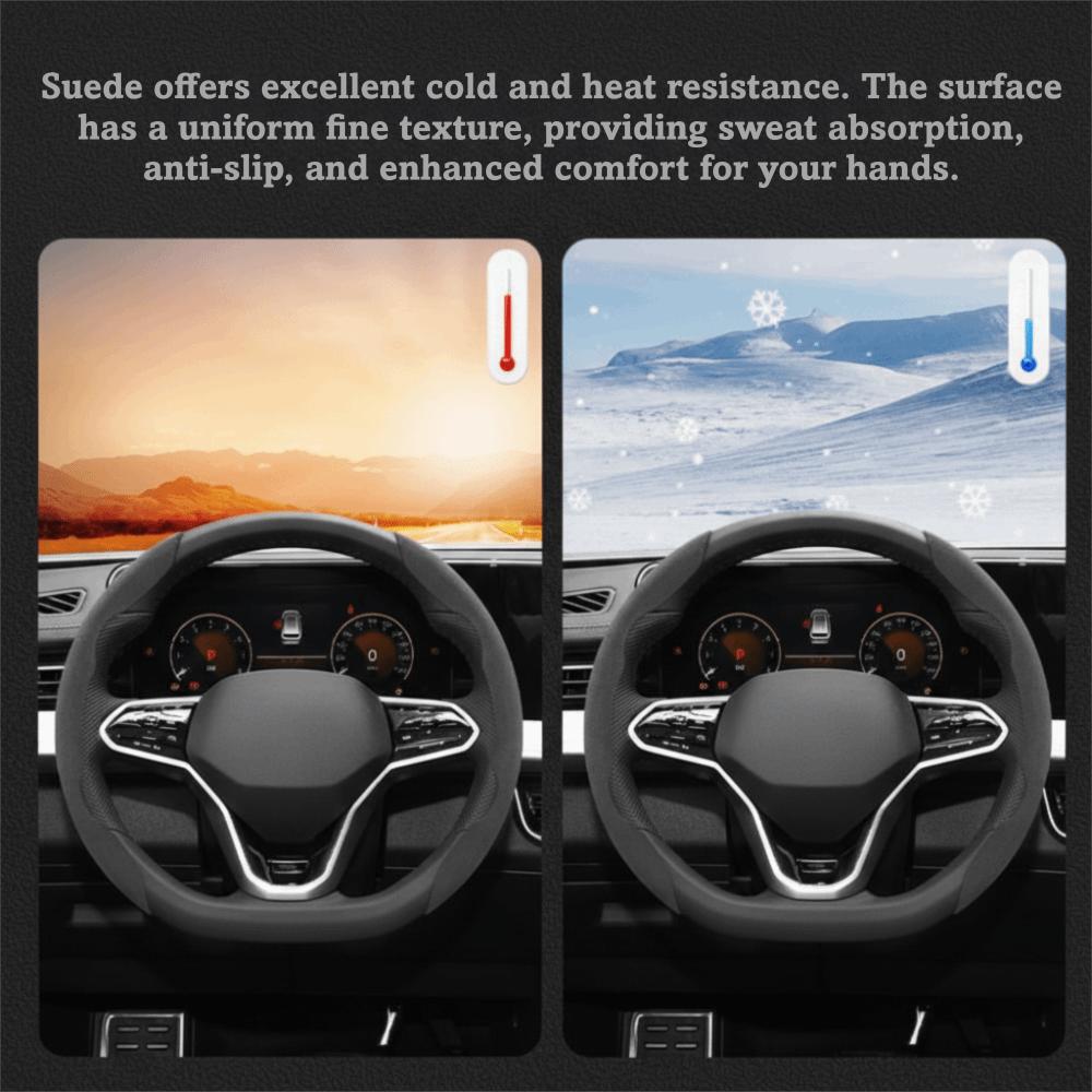 2pcs Luxury Steering Wheel Cover Breathable Material Anti-Slip Cover  All-Weather Driving