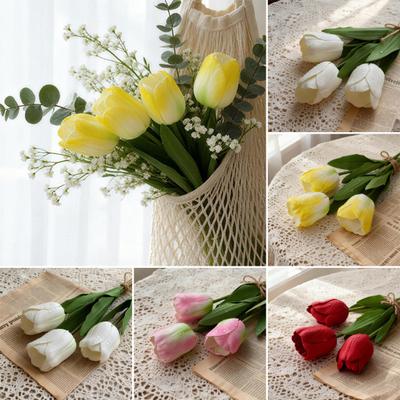 Artificial Tulip Flower Realistic Tulip Bouquet Faux Silk Flower Arrangement for Home Office Wedding Party Mother's