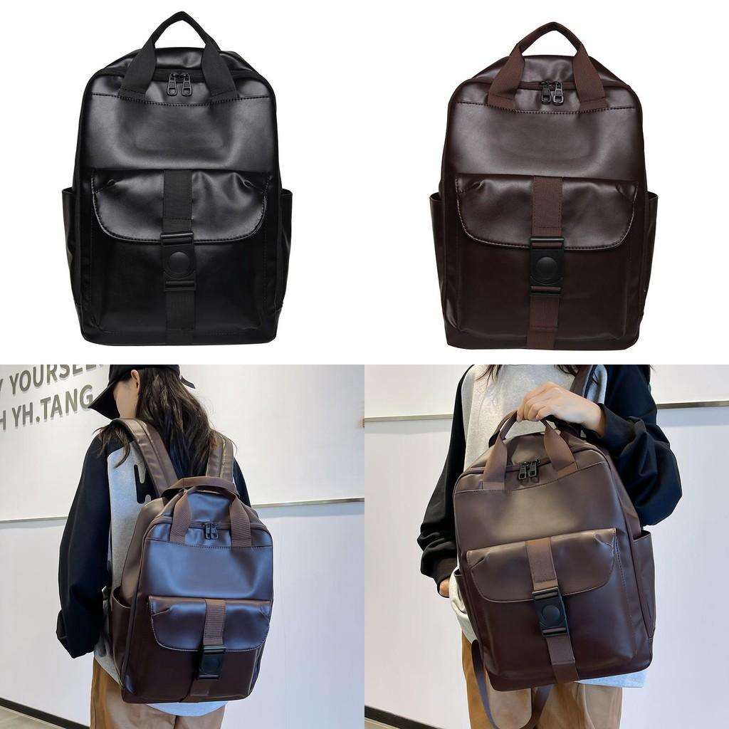 Material Black Pu Neutral Backpack With Computer Pocket For Casual Daily Travel
