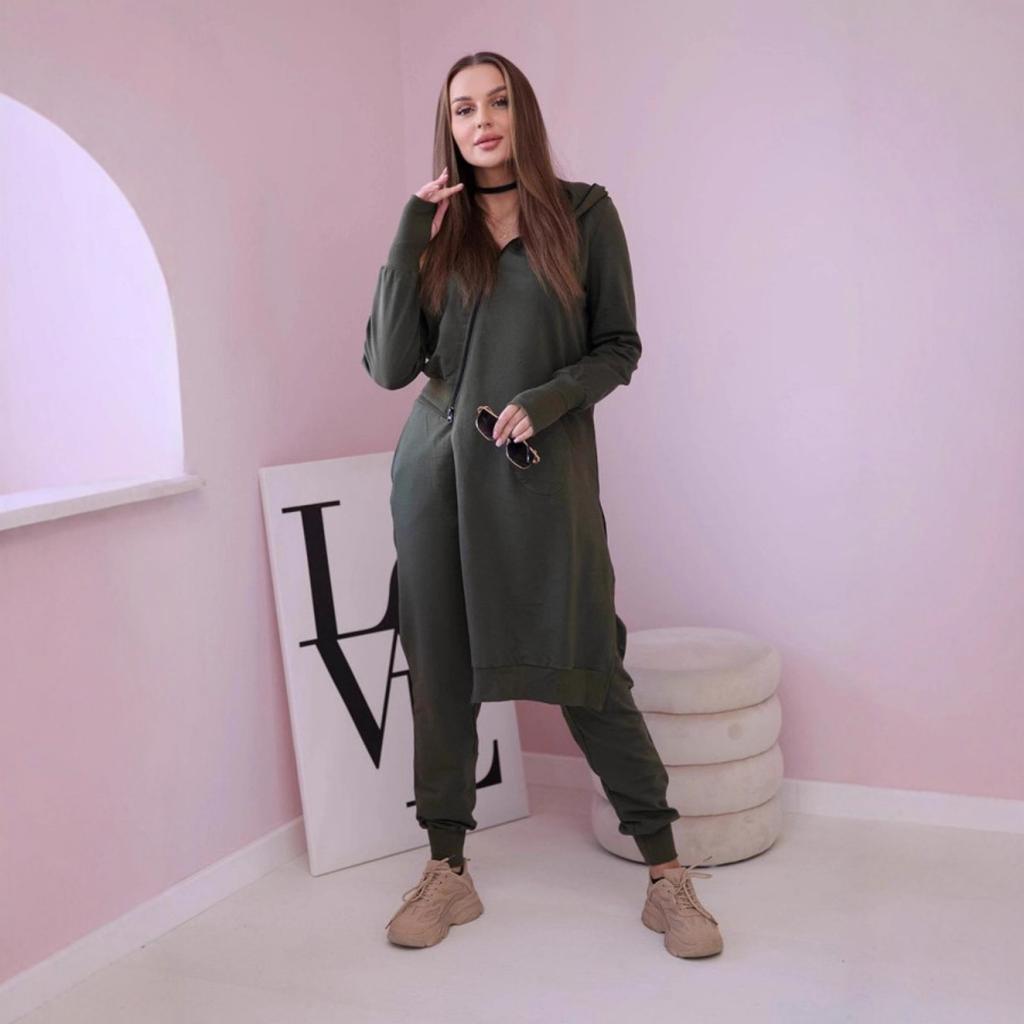 New Women's Hooded Sporty Fashionable Casual Zipper Large-sized Asymmetrical Long-sleeved Set