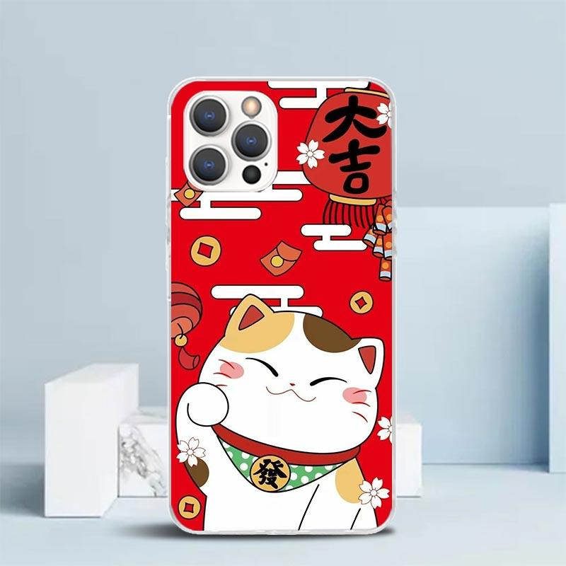 

Счастливый Кот Манеки Неко Японский Мягкий Чехол для iPhone 16 17 Air 15 14 Pro Max 16E Чехол для Телефона 13 Mini 12 11 7 SE 8 Печатный Рисунок F iPhone 13 Pro
