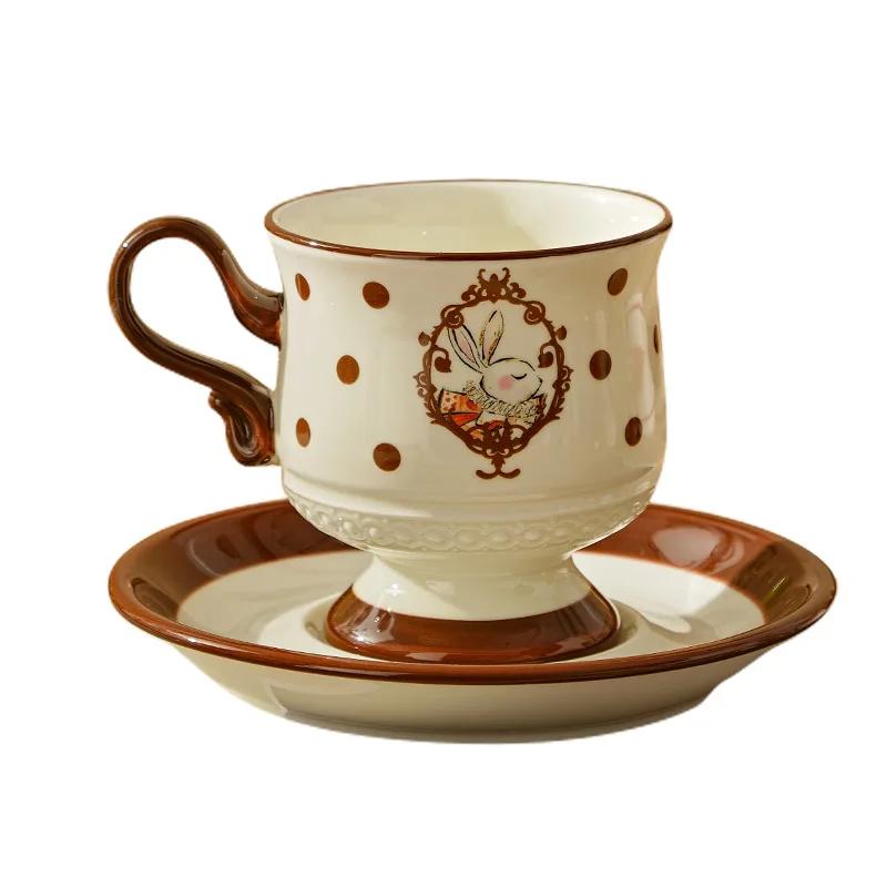 

Ceramic Coffee Cup French Cute Rabbit mug High Beauty Makeup for Home Afternoon Tea Cups Small Edition Cup Plate Set Drinkware 260ml