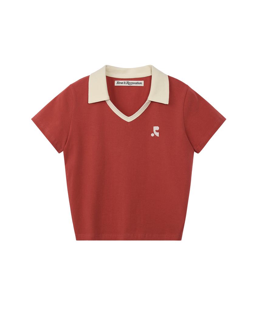 REST&RECREATION V-Neck Collar Top - Brick Red