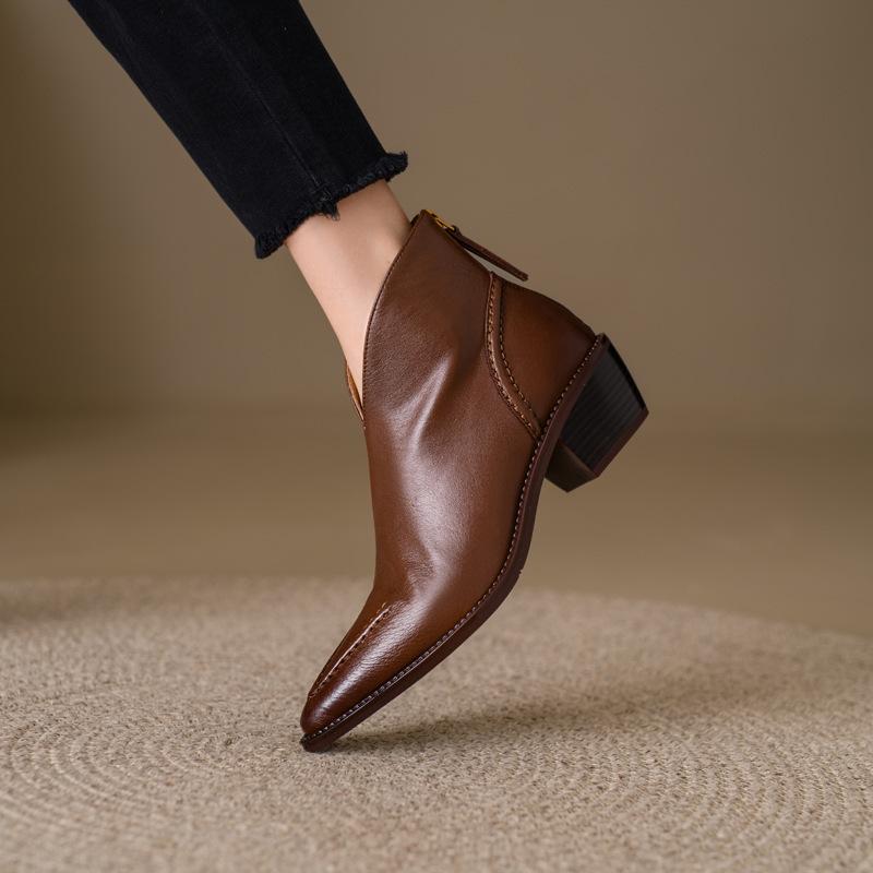

Женские короткие ботинки на остром толстом каблуке, осенне-зимние новинки, женские ботинки в стиле ретро, ручной работы, на низком каблуке, маленькие кожаные ботинки, одинарные ботинки 40