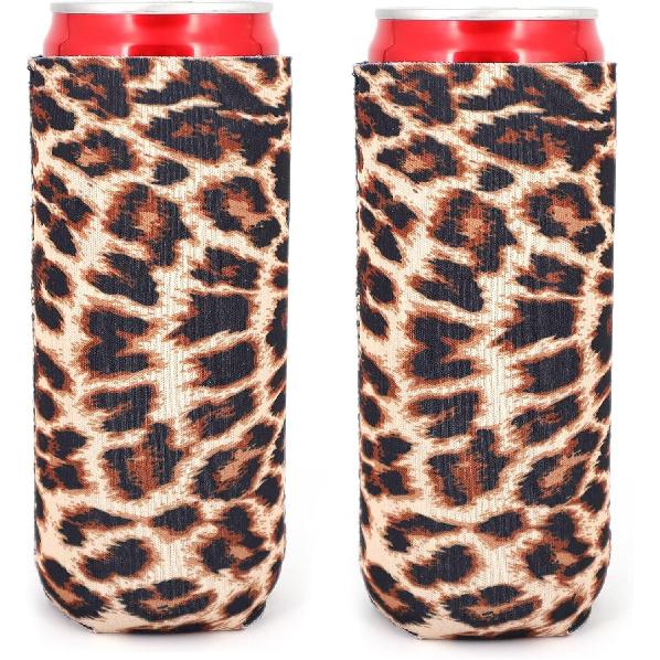 Neoprene Slim Can Cooler (2Pack) - n Flag - Fits 12oz Slim Cans - Keeps Drinks Cool & Hands Dry леопардовый