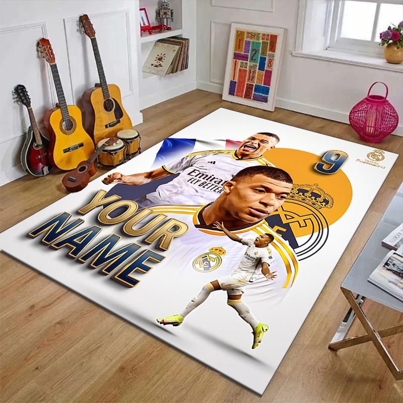 M-Mbappe Design Area Rug Personalized Name- Non-Slip, Soft & Cozy Floor Mat for Living Room, Office - Indoor/Outdoor Carpet