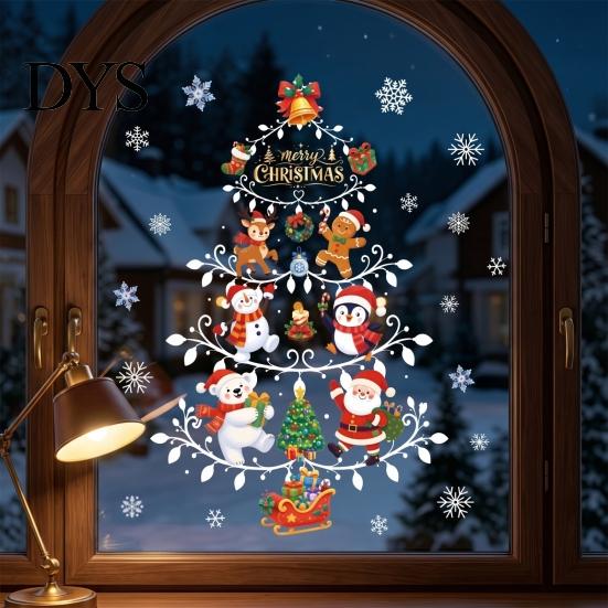 PVC Window Decorations for Christmas Reusable Clings, Double Sided Static Glass Stickers, Snowman Snowflake Elk Reindeer Stickers Santa Claus