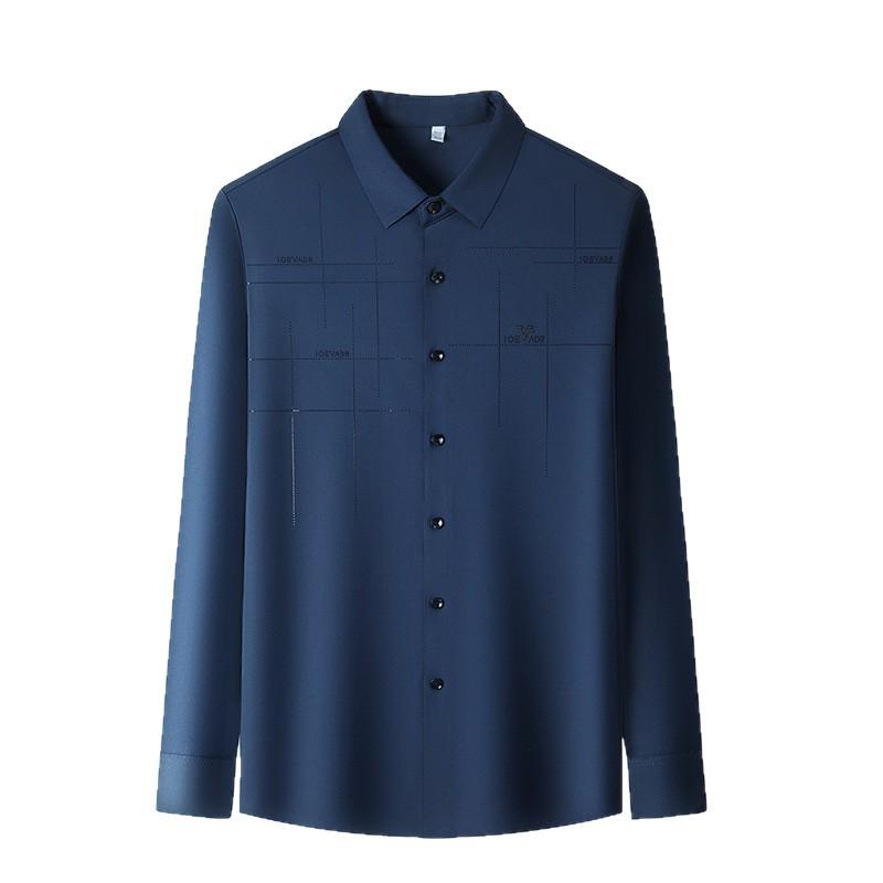 Men Long Sleeve Turn Down Collar Business Casual Wrinkle Free Shirt