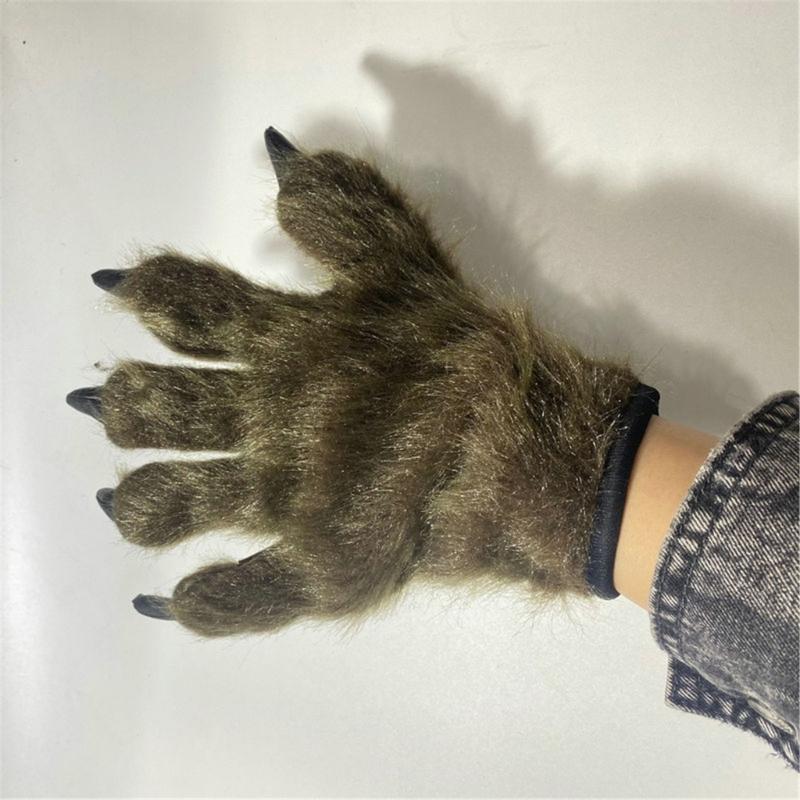 Cosplay Costume Werewolf Claw Gloves for Women Plush Beast Claw Gloves Halloween Party Anime Props RolePlay Hand Warmers