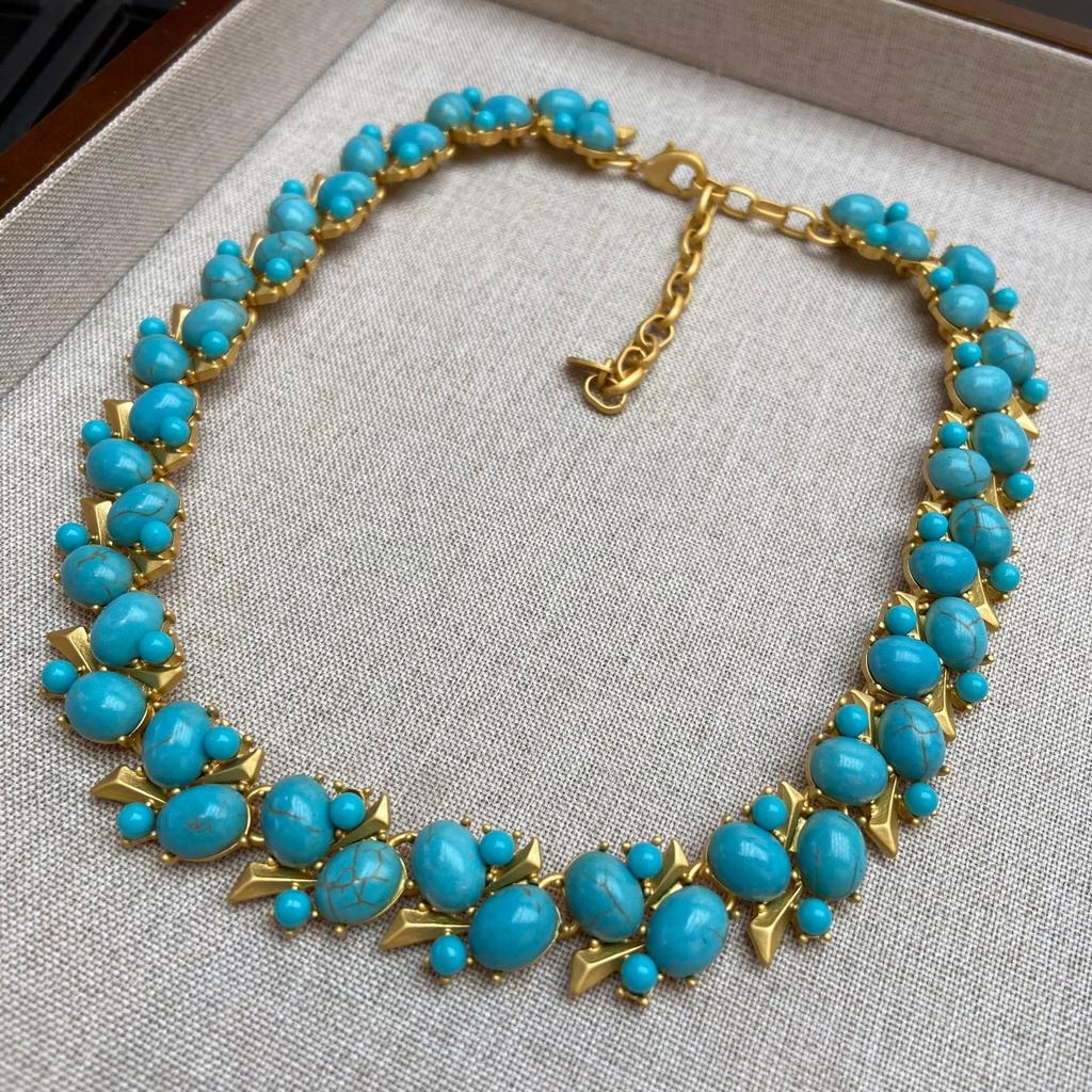 Elegant Court Style Turquoise Trifari Vintage Medieval Necklace Bohemian Earrings Bracelet