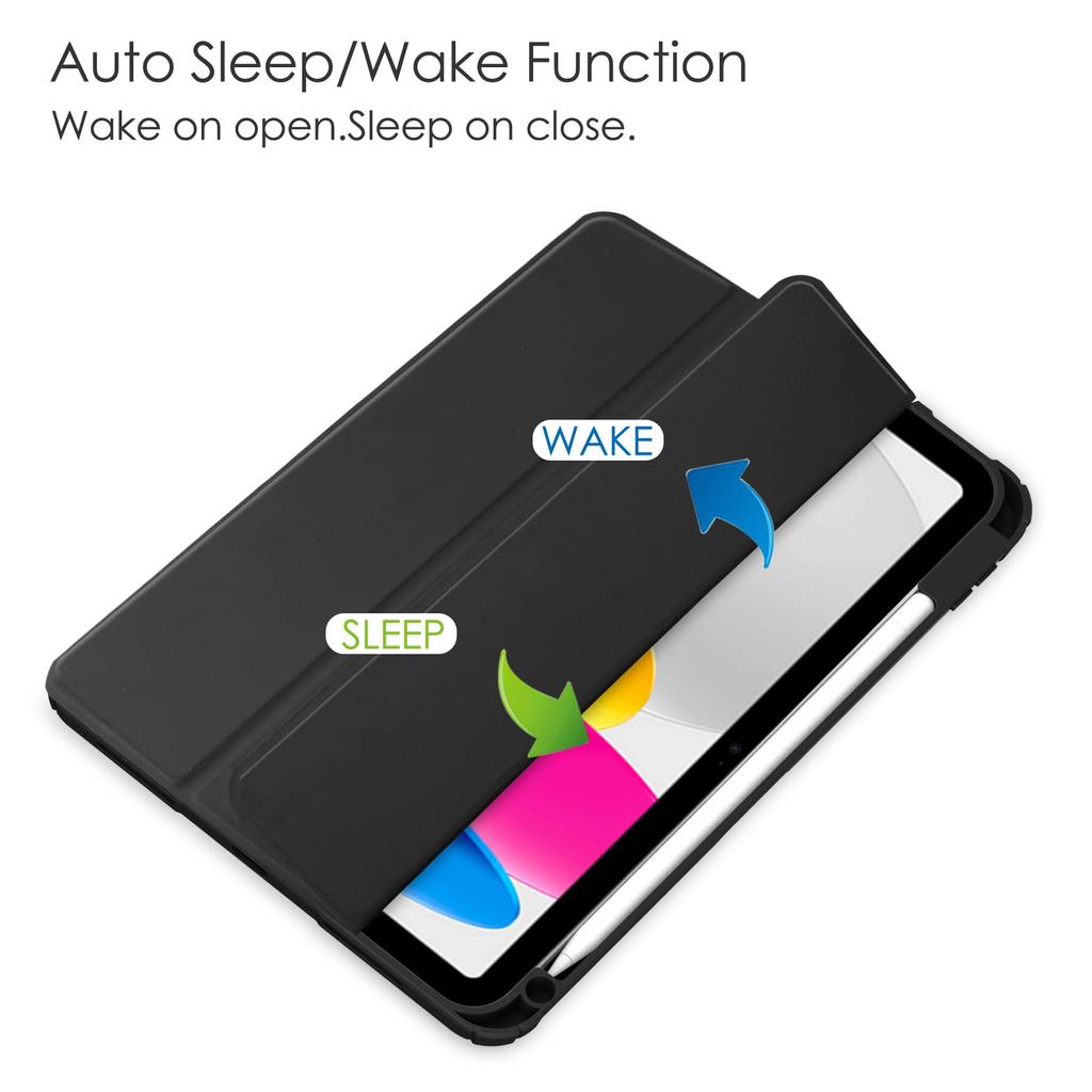 Case for iPad A16 2025 iPad 10th 10.9 with Pencil Holder-[Tri-fold Stand + Auto Wake/Sleep], High-grade Acrylic Case Shockproof