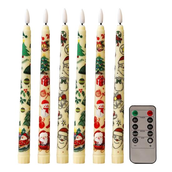 6Pcs LED Taper Candles Battery Operated Flameless Candles with Remote Control Christmas Light-up Candles for Home Winter Festive Decor