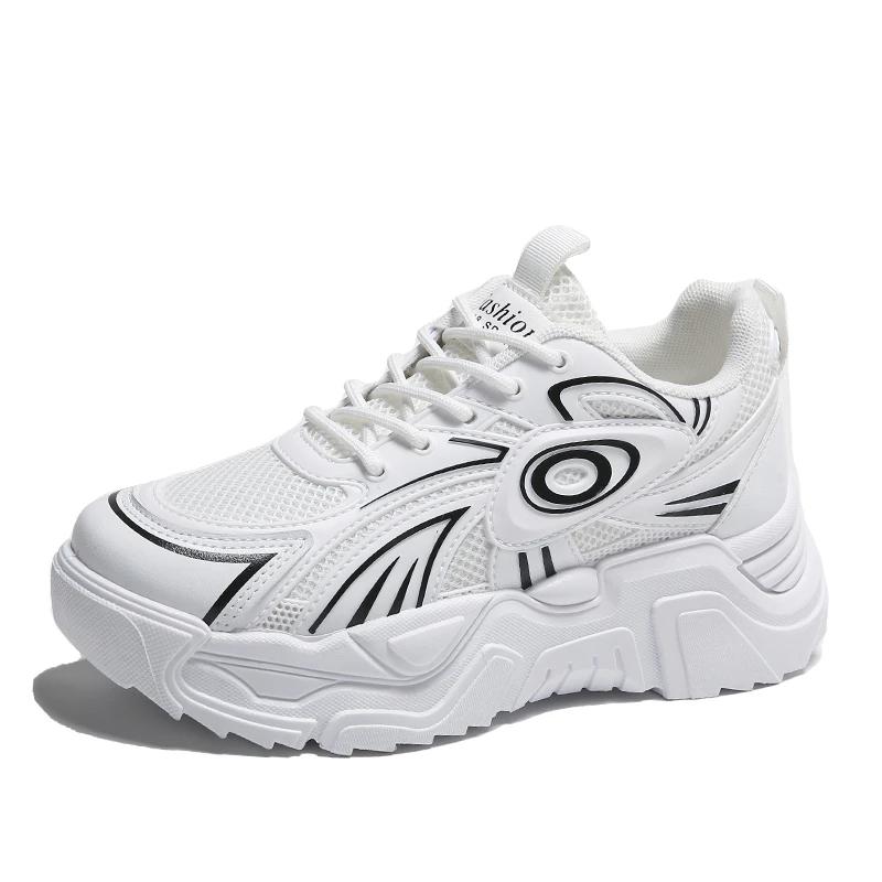 

Мода 2024 года. Новые туфли для пап с круглым носком и толстой подошвой из сетки, дышащие и увеличивающие рост. Удобная женская спортивная обувь. Модная обувь. 40 белый