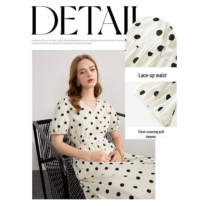 

Платье макси А-силуэта с V-образным вырезом в стиле французского ретро Санкай в горошек M