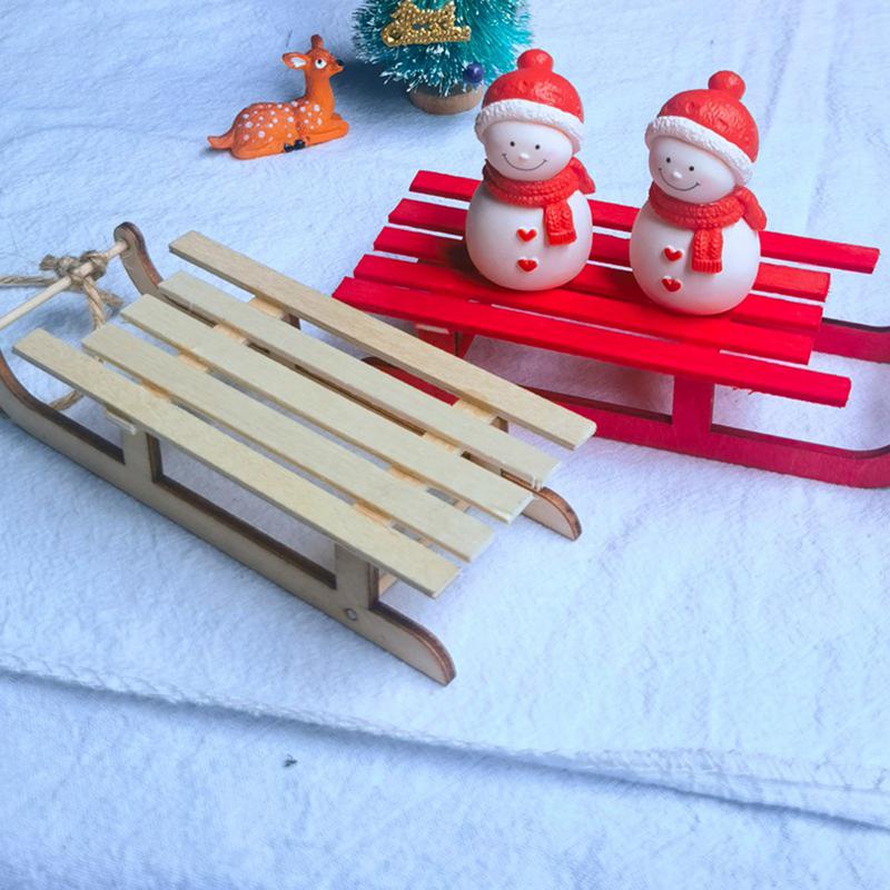 Dollhouse Miniature Wooden Sleigh Model Sled Desk Ornament Christmas Vintage Living Scene Tree Hanging Decor Xmas Gift Pendant