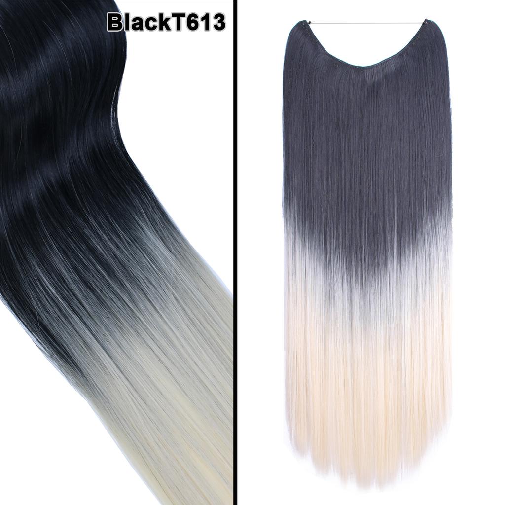 One Piece No Clips Hairpieces Ombre Color Elasticity Invisible Wire Fish Line Wavy Synthetic Hair Extension