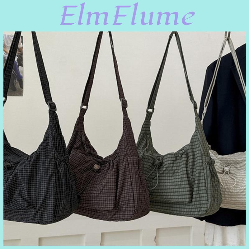 Korean Plaid Shoulder Casual Style Bag Lightweight Checkered Crossbody Bag With Adjustable Strap Cotton Quilted Fabric Handbag