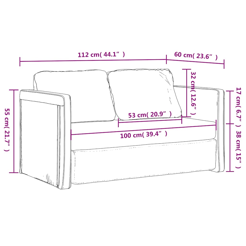 Floor Sofa with Sleeping Function Grey 112x174x55 Cm Artificial Leather