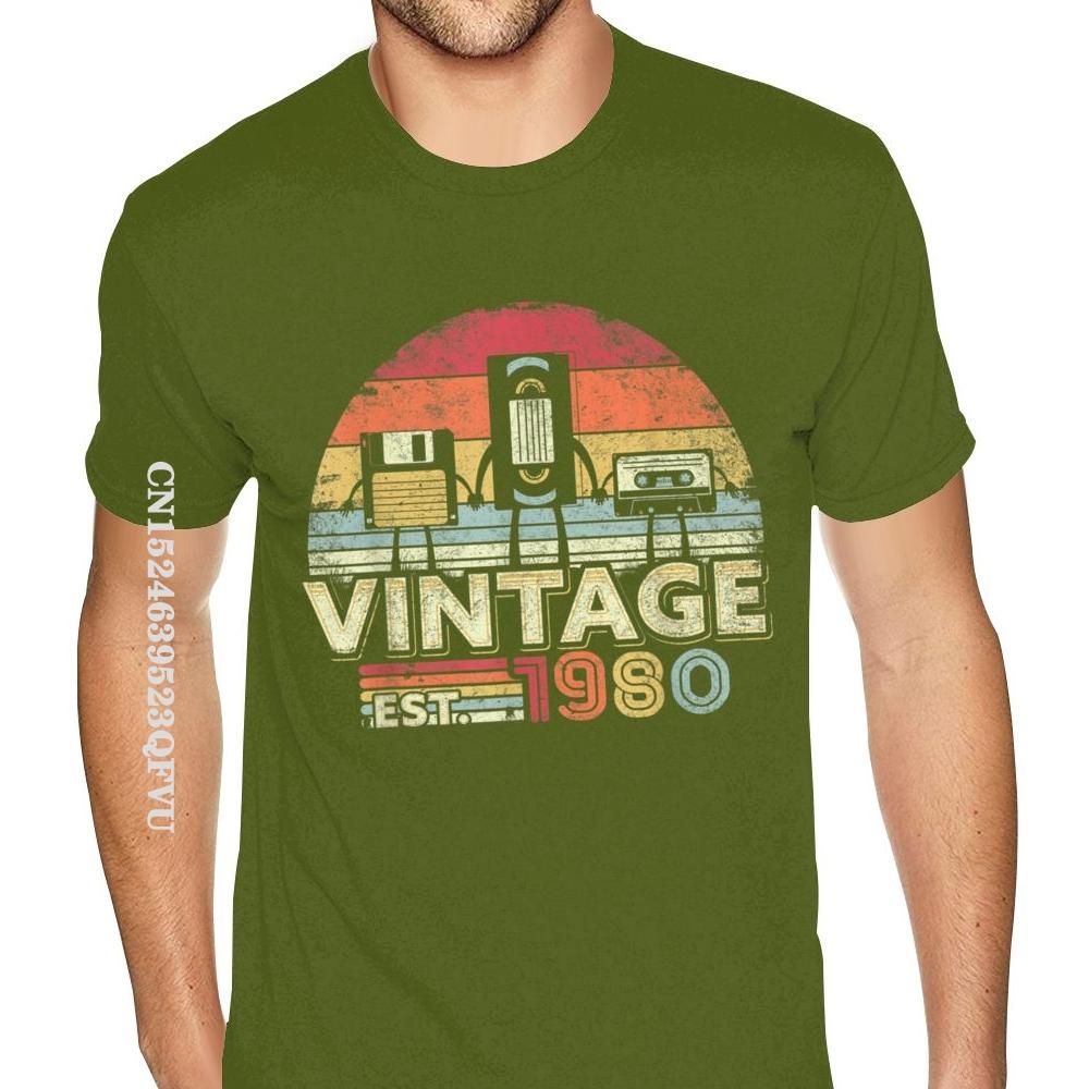 1980 Shirt Vintage 40th Birthday Gift Mens Tshirt Funny Music Tech Wholesale T-Shirt Men Plus Size Mens Plain Shirts