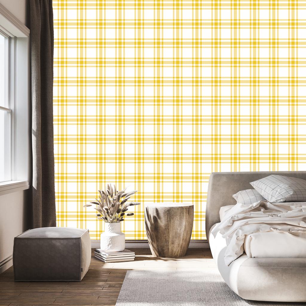 Yellow Cream Checkered Wallpaper for Living Room and Bedroom 50x1000