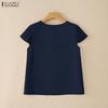 ZANZEA Blusa da donna casual a girocollo, tinta unita, manica corta larga