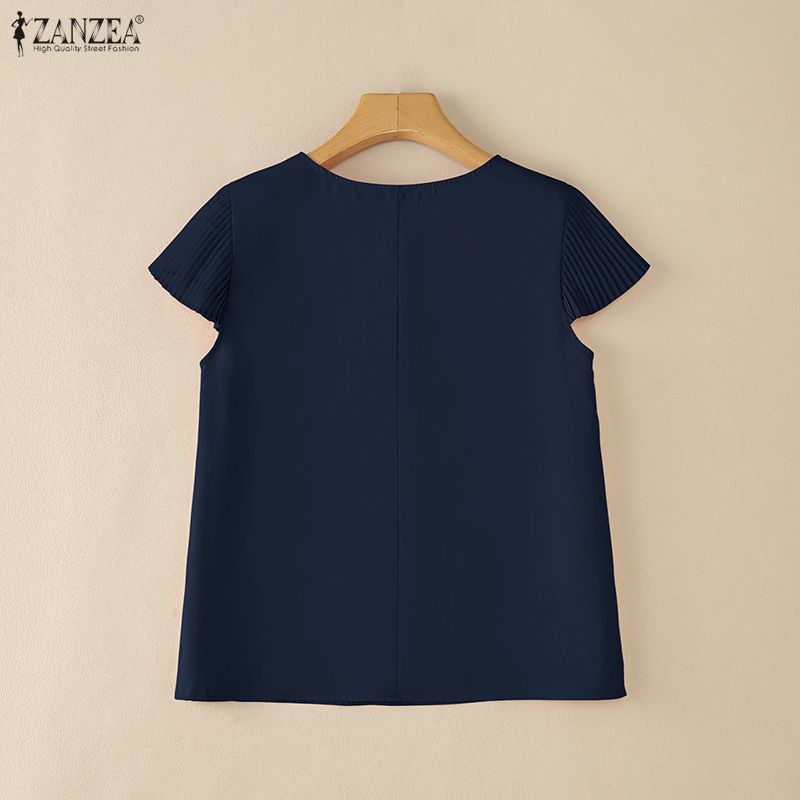 ZANZEA Blusa da donna casual a girocollo, tinta unita, manica corta larga