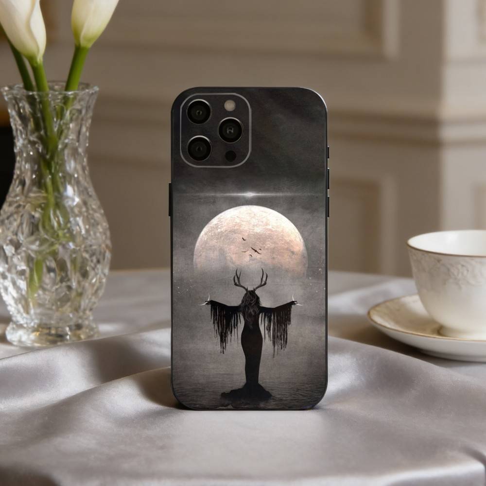 O-Occult W-Witchcraft M-Moon G-Gothic Witch Phone Case For iPhone 17,16,15,14,13,12,11 Plus,Pro Max,XS,Soft Silicone Black Cover