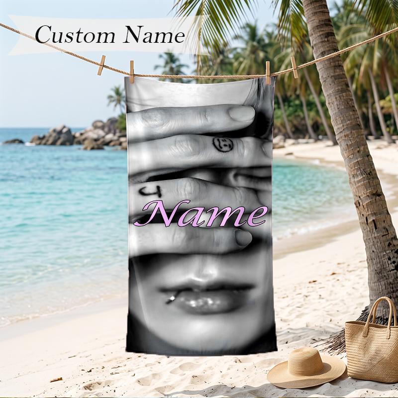 Jung Kook Custom Name Printed Beach Towel Personalized Soft Towel For Swimming Beach Travel