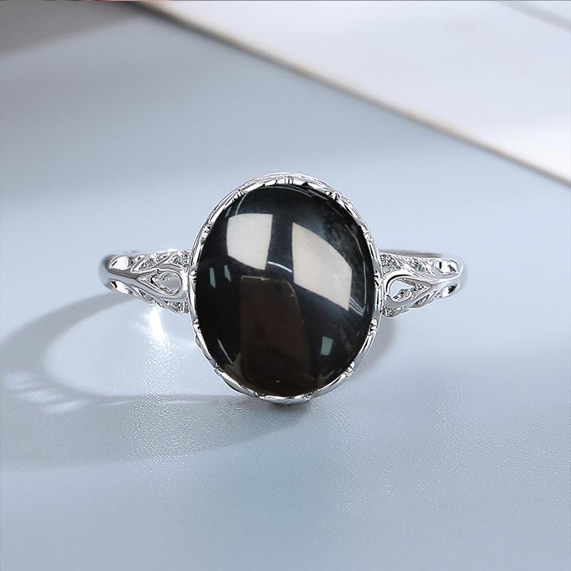 Silver  Ring 10*12MM Round Natural Moonstone Amethyst Agate Stone Vintage Ring For Women Party Gifts